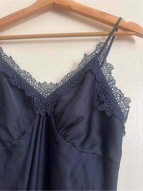 Amazon Navy Satin Lace-Trim Camisole Slip